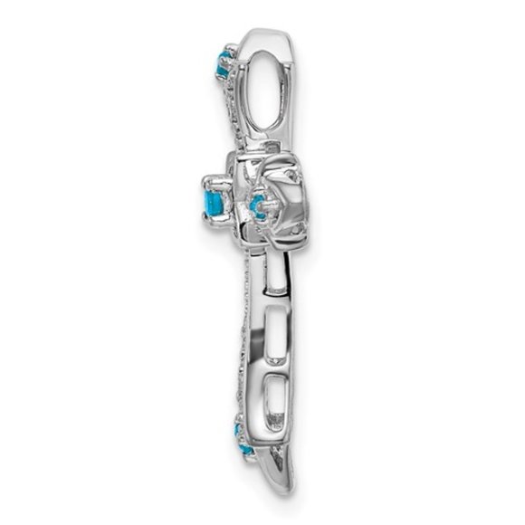 14k White Gold Blue Topaz & Diamond Fleur De Lis Cross Chain Slide Pendant - Picture 3 of 4